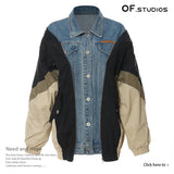 Fongt New Personality Niche Cowboy Splicing Colliding Color Loose-Fitting Version Of The Coat Baseball Uniform 1609