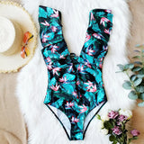 Printed Flowers Even Lotus Leaf Side Body Swimsuit Women 2025 New Swimsuit Bare