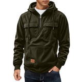 Fongt Men's Casual Coat Hooded Autumn And Winter Tunic Station Multi-Pocket Zipper