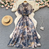 Fongt Style French Style Elegant Print Dress Women's New Summer Skinny And Gentle Style Dress