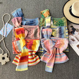 Fongt Design With Chic Kinescastic Striped One-Shoulder Sling Vest For Women Wearing A Short Coat Of Body
