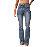 Fongt 2025 New Retro Elastic Jeans Women's Water Wash Trousers Women