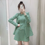 Women 2021 Fashion Double Breasted Tweed Check Slim Blazers Coat Vintage Female Outerwear And Sleeveless Vest Mini