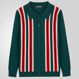 Fongt Men's Men's Spring Thin Knits Business Casual Long Sleeve Striped Polo