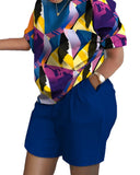 Fongt Women's Explosive Print Short Sleeve Two-Set Commuter