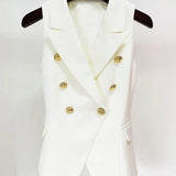 STREET Newest 2022 Designer Jacket Women Sleeveless Notched Collar Double Breasted Lion Buttons Slim Fitting