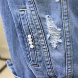 New Embroidery Denim Short Jacket Women Spring Autumn Applique Diamond Holes Coat Loose Tops Student Jean Outerwear