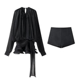 Fongt Homemade New Women's Classic Pressed Flawed Belt Design Loose Net纱 Dress Set