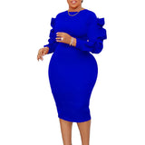 Fongt Large-Size Women's Autumn New Fashion Temperament Tongle Elegant African Large-Size Long-Sleeved Dress