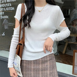 New 2022 Irregular Vintage Korean Fashion Cutout Sweater Transparent Knitted Women Autumn Winter Elegant Tops