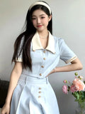 Kawaii Two Piece Set Women Patchwork Vintage Sweet Mini Skirt Set Female Button Korean Fashion Skirt Suit 2023 Summer