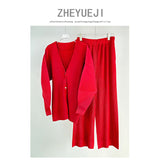 Fongt Folded HP Series 2025 Miyake Spring And Autumn Folded Women's Loose Folding Set Top Straight Trousers