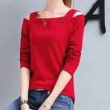 New Slim Korean Women Blouse 2021 Solid Long-Sleeve Cotton Women Blouses Off Shoulder Plus Size Slim Women Shirts