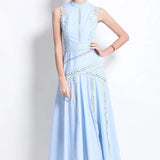 Fongt High-Level Suffin Lace Splicing Sleeveless Waist Dress Women's Summer Thin Temperament Elegant Long Dress