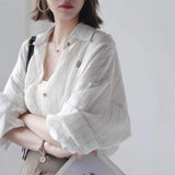 Fongt And Summer 2025 New Loose Thin Sunscreen Striped Cotton Long-Sleeved Shirt In The Long Retro Coat