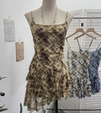 Fongt Shooting Mesh Yarn Irregular Rivet Vest Dress Women 2025 Summer Dress New Lotus Edge Sleeveless Top 1273