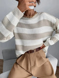 Fongt Autumn And Winter New Personality Hit Color Knitted Shirt Color Stripe Loose Sweater