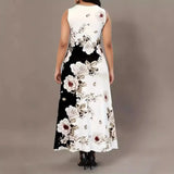 Fongt And Summer Explosion Print Slings Large-Size Dress Flower Pocket Necking A-Character Dress Women's Clothing