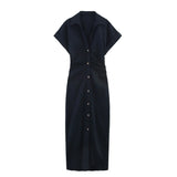 Fongt New Linen Folding Waist Dress 2782723