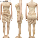 Night Club Party Sequin Mini Bodycon Dress Slim Low Neck Spaghetti Strap See Through Backless Women Blue Short Camis