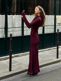 Turtleneck Bodycon Long Dress For Women Chic Fashion Long Sleeve Slim Robe 2024 Spring Elegant Female High Street Dresses-Outfit