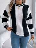 Shooting 2025 Autumn And Winter Casual Hit-Colored Striped Lantern Long-Sleeved Jacket Sweater Women's
