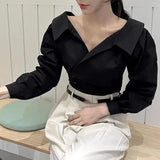 Shirts Blouses Elegant Feminino Blusas Mujer Full Sleeve Camisas Clavicle Exposed Ropa Spring Lapel Womens Clothing-Outfit