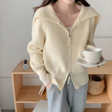 Cardigans Turn Down Collar Solid Autumn Winter Plue Size Clothes Women Sweater Vintage Zipper Warm Thick Sueters De