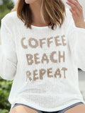Fongt Collar Long Sleeve Side Open Letter Knitted Sweater Women Casual Long Sleeve Top