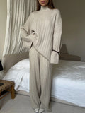 Fongt Sense Sweater Set (Without Neck) High-Collar Knitted Sweater Knitted Retro Loose Woman