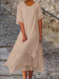 Fongt Fashion And Casual Double-Edecker Short-Sleeved Round Dress