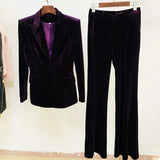 QUALITY Newest Fall Winter 2023 Designer Suit Set Women's Single Buttons Velvet Blazer Flare Pants