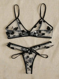 Sex Lingerie Sexy Women's Net Embroidery Perspective Three-Point Lingerie