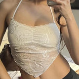 Sexy, Delicate Rose Neckline With Lace Halter Top With A Bare Back To Wear A Light-Colored Blouse.-Outfit