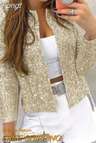 Fashion Ultrashort Sequins Jacket Women Small Coat Spring Autumn Thin Cardigan Top Lady Streetwear Outerwear Casual
