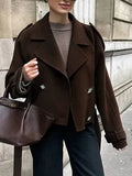 Fongt New Women's Big Collar Hair, Stylish Short Belt Coat
