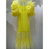 Casual Sheer Dress For Women Round Neck Short Sleeve Solid Patchwork Ruffle Trim Mini Dresses Female Summer