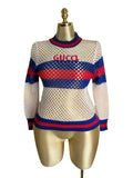 Fongt Early Autumn New Hollow Knitted Shirt Women Spelled Letters With Colorful Letters With Long Sleeves Of Long-Sleeved Sleeves To Put On The Head