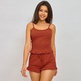 Fongt Selling Pajamas Female Sling Shorts Two-Piece Pajamas Ladies Set Solid Striped Homewear