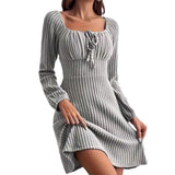 Fongt Women's Autumn New Cross-Temper Elegant Long-Sleeved Long Dress Women