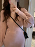 Pink Elegant Two Piece Sweater Set Women Loose Warm Knitted Sweater Suit Female Bow Casual Korean Fashion Chic Set