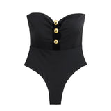 Fongt Summer New Metal Accessories Opening Design Bra-Smeared One-Piece