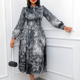 Fongt Belt 2025 Spring New Long-Sleeved High-Waisted Large-Size Banquet Dress