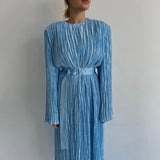 Fongt Women's Wear 2023 New Long Sleeve Belt Pleated Dress Temperament Commuting High Sense Loose Skirt-Outfit