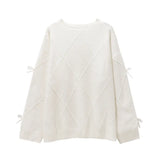 Fongt New Women's Fashion Casual Round Neck Sweet Bow Shirt