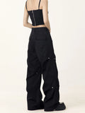 Fongt Cargo Pants Female 2024 Spring / Summer Design Sense Small Loose Versatile Straight Wide Leg Casual Pants-Outfit