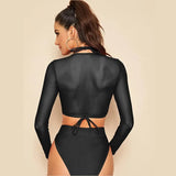 Fongt Sleeve Smock Mesh Bikini Swimsuit Split High Waist Triangle Three Piece Swimsuit