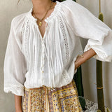 Fongt 2025 New Design Long-Sleeved Shirt Women's French White Loose Women's Shirt Women's