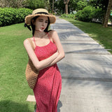 Fongt Pink Small Floral Slim Big Back Pleated Neck Sling Skirt-Outfit