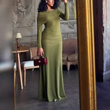 Fongt Autumn New Women's Round Collar Design Feeling Wrinkled Waist Dress
